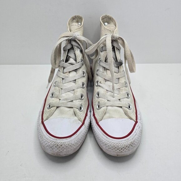 Converse | Chuck Taylor's All-Star distressed white canvas hi-top sneakers WMS 6 - Picture 2 of 8